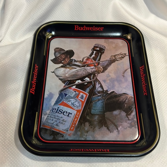 Western Budweiser Metal Tray Retro 90’s Vintage Beer Pub Mancave Rolling Tray - Picture 1 of 5
